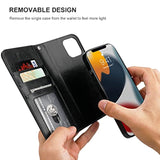 Detachable Wallet Case For Iphone 13 Pro Max Rfid Blocking Card Slots Holder Premium Pu Leather Magnetic Kickstand Shockproof Wrist Strap Removable Flip Protective Cover 5G 6.7 Inch (Black)