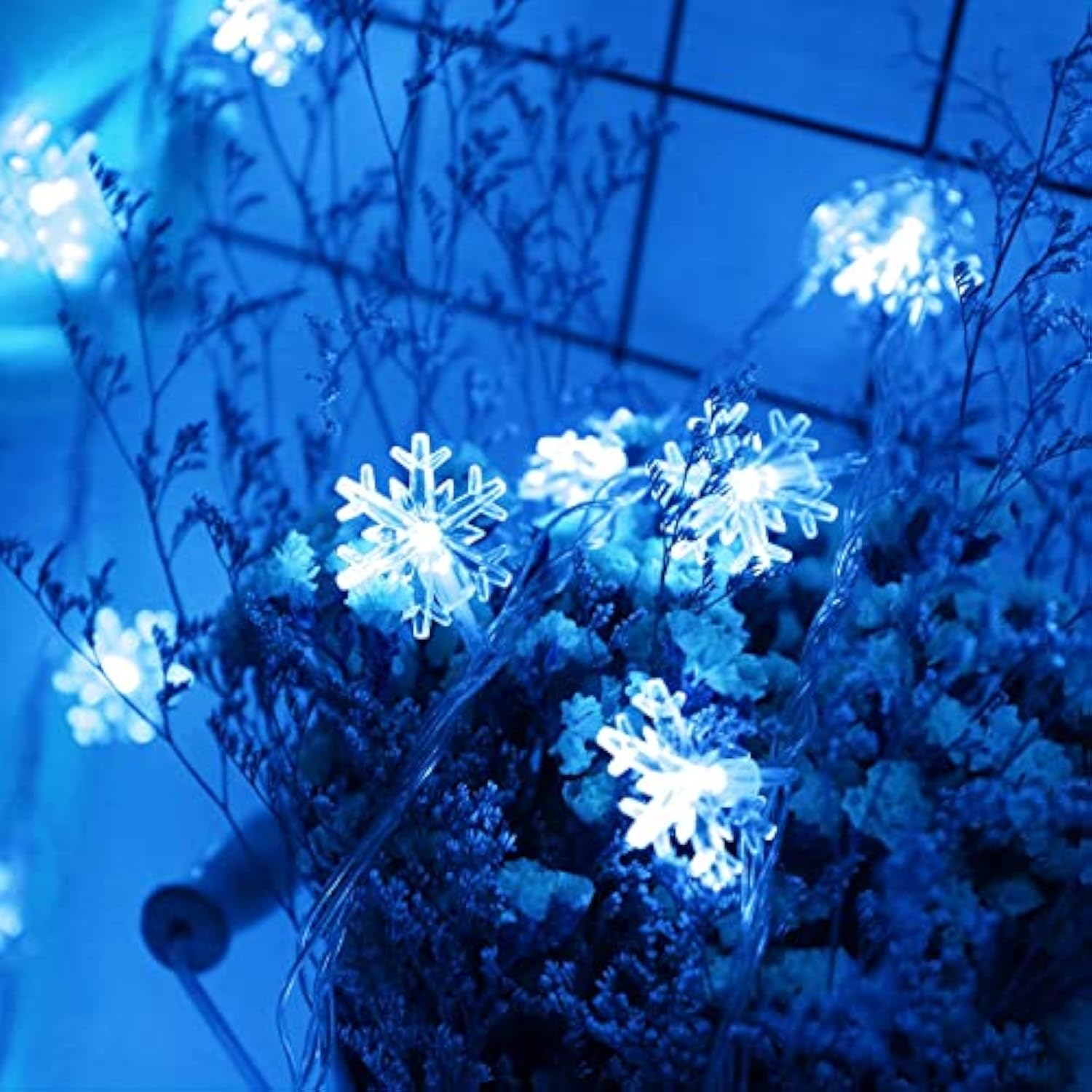 Christmas Lights, 20 Ft 40 Led Blue Snowflake String Lights Battery Operated Fairy Lights Hanging Lights For Bedroom Pat