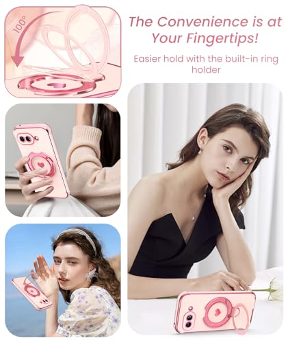 for Google Pixel 10a Cute Love Heart Kickstand Woman Girls Phone Case with Screen Protector: Luxury Plated Gold Edge Slim Soft TPU Full Camera