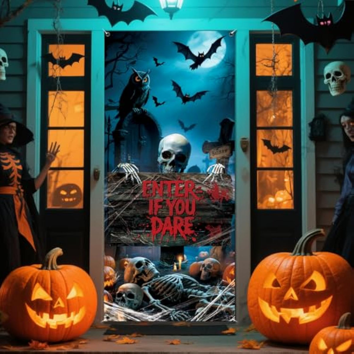Halloween Door Cover 79x35 Inch Scary Graveyard Banner Haunted House Decor