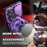 Magnetic Stand For Samsung Galaxy S25 Ultra Case With Privacy Screen Protector, [Compatible With Magsafe] [Military Drop Protection] S25 Ultra Case With Camera Cover & Belt Clip,Purple Privacy