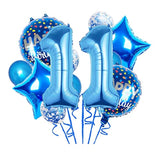 11PCS Blue Foil Balloon Set – 11th Birthday Party Decorations for Kids with Confetti Balloons