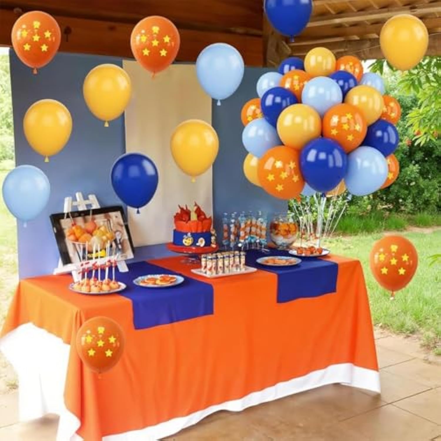 Blue And Orange Balloons, 30 Pcs 12Inch Royal Blue Gold Latex Orange Balloons White Balloon For Kids Boys Ball Birthday Baby Shower Party Decoration