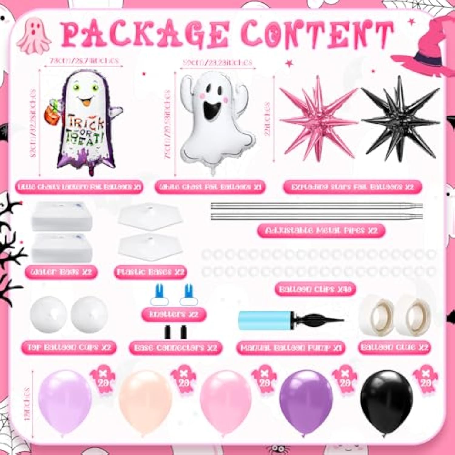 2 Sets Pink Purple Halloween Balloon Column Kit with Ghost Star Foil Balloons Decor