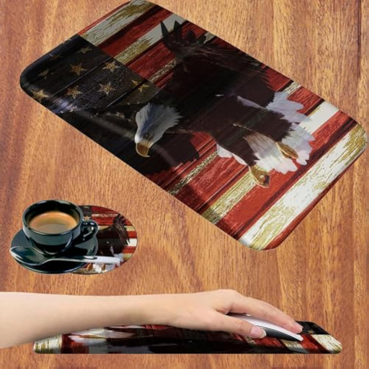 Ergonomic Mouse Pad Wrist Support, Memory Foam Gel Mouse Pad, Pain Relief And Non-Slip Pu Base, Office Pc Computer Wireless Mouse And Desk Wrist Pad, American Flag Art Bald Eagle