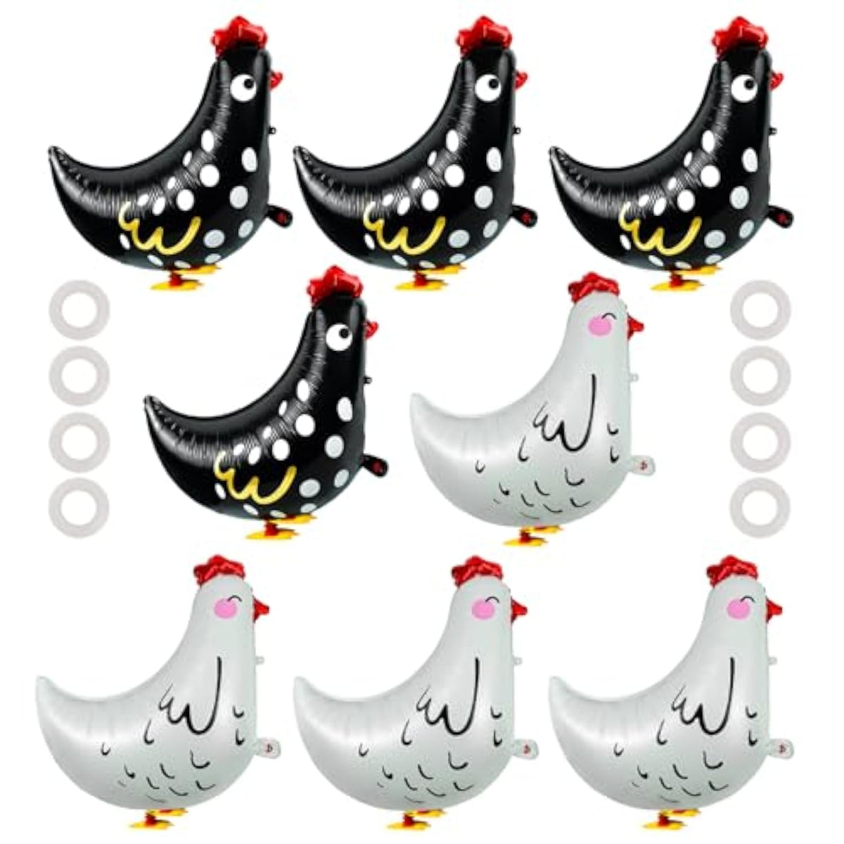 8 Pc Walking Chicken Balloons (4 White, 4 Black) for Farm Animal Birthday/Shower