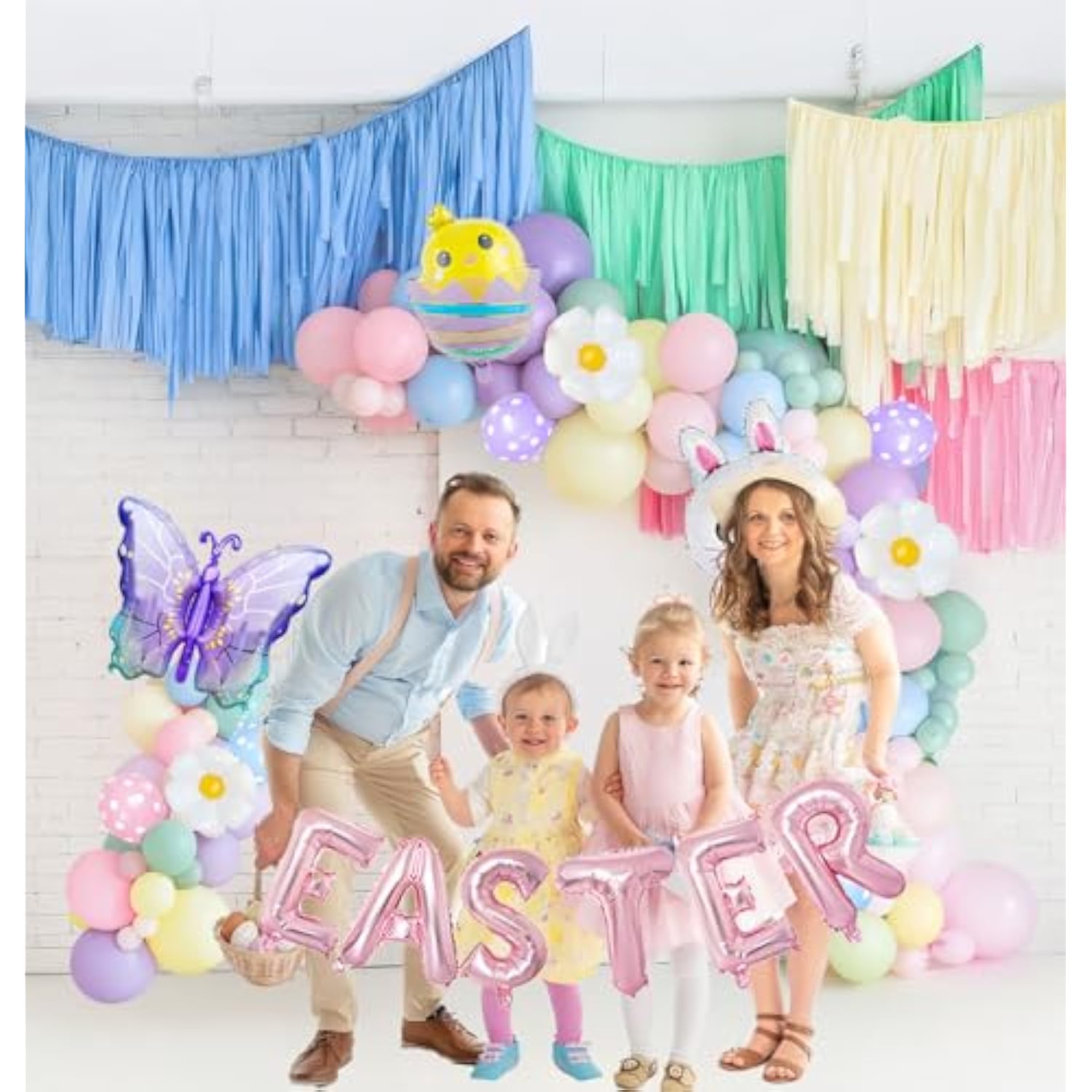 Easter Balloon Garland Arch Kit Pastel Balloons With Easter Egg Chicken Daisy Bunny Butterfly Pastel Pink Letter Foil Balloons For Spring Big Resurrection Day Baby Shower Party Decorations