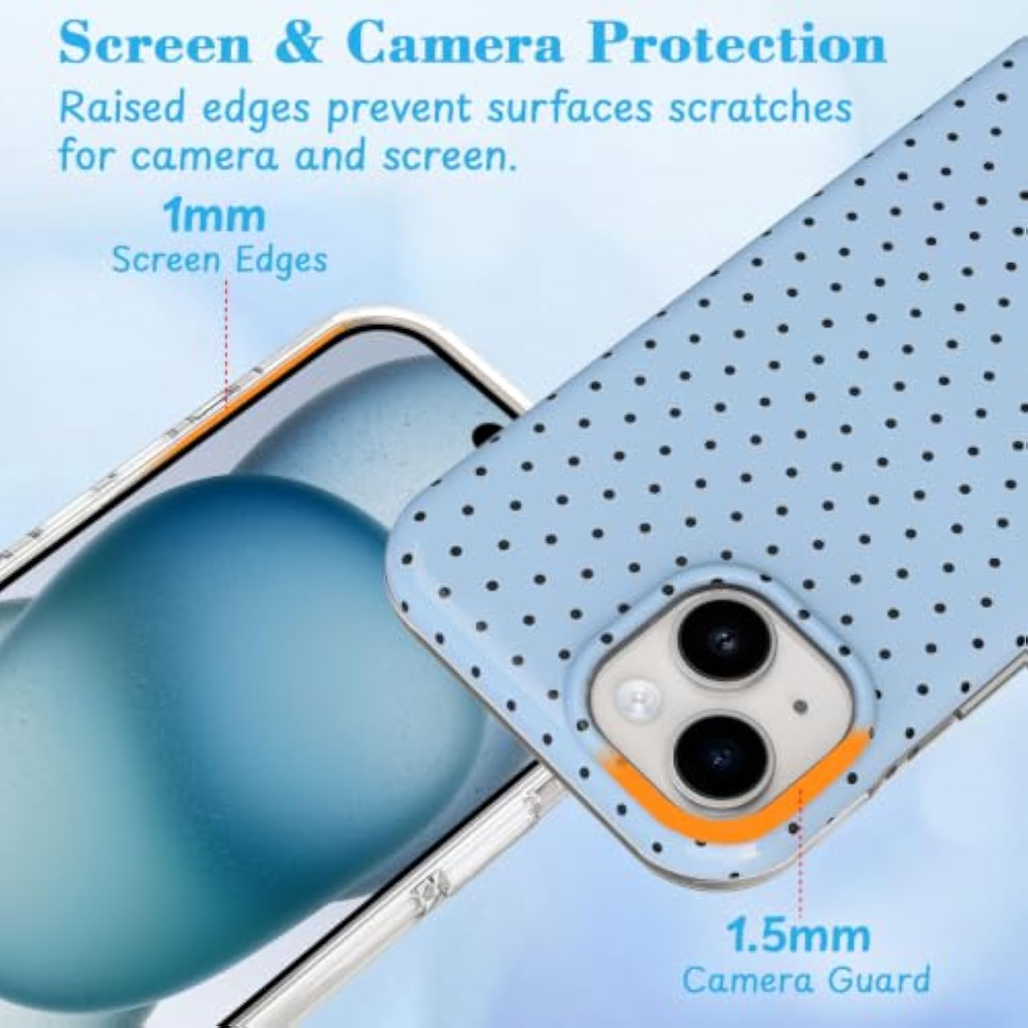 Magnetic Polka Dot Phone Case for iPhone 15, Blue, Fashion Cute Design