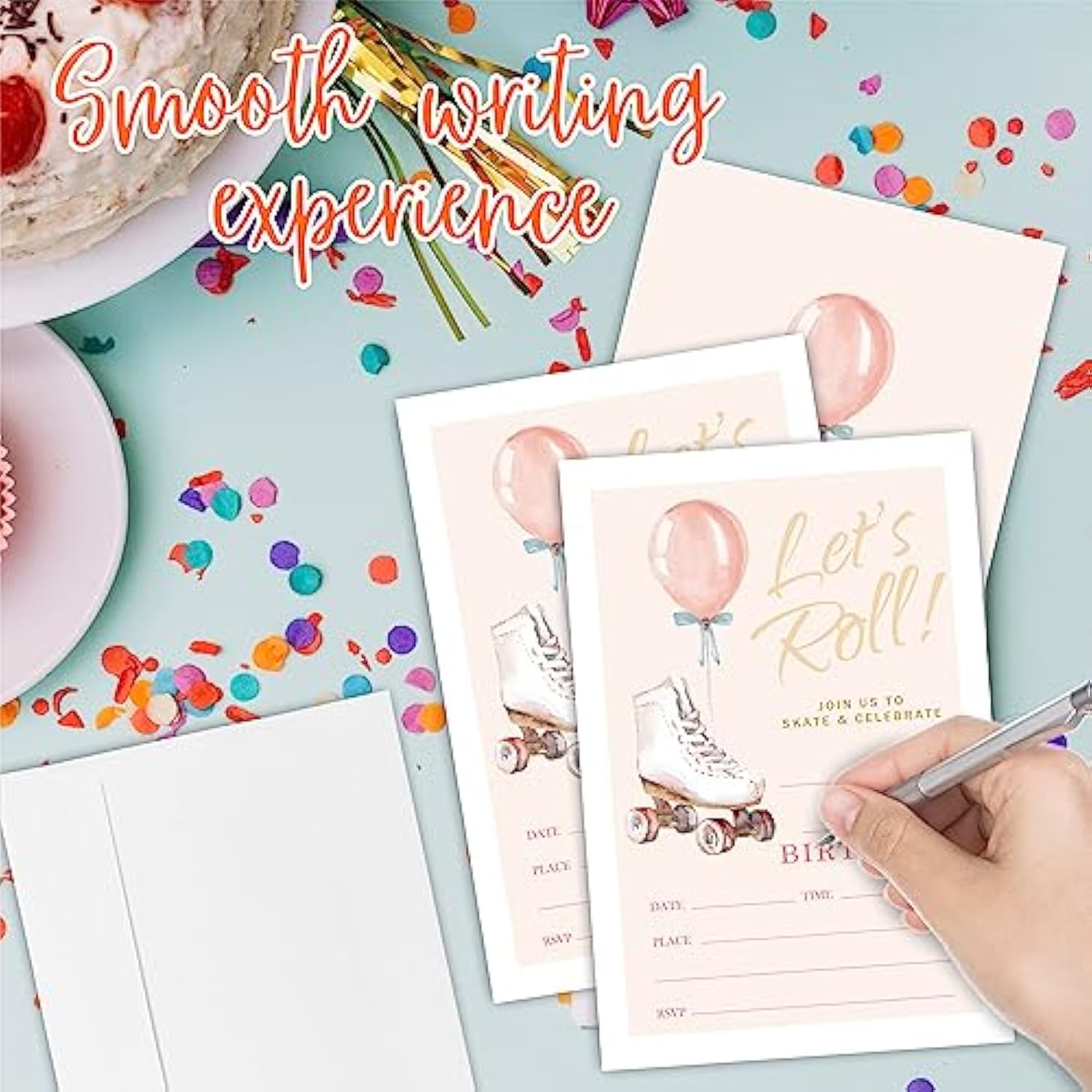 Let'S Roll?Birthday Invitations, Roller Skate & Balloon Birthday Party Invite Cards For Boys & Girls - 20 Double Side Fill-In Invites With Envelopes, Party Favor & Decorations - 17