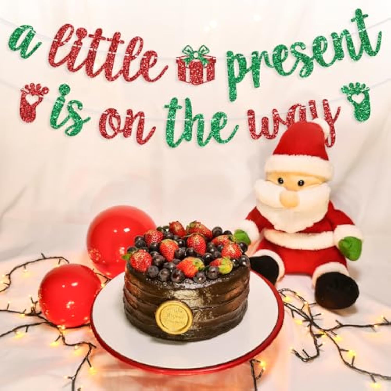 A Little Present Is On The Way Banner Christmas Baby Shower Party Decor