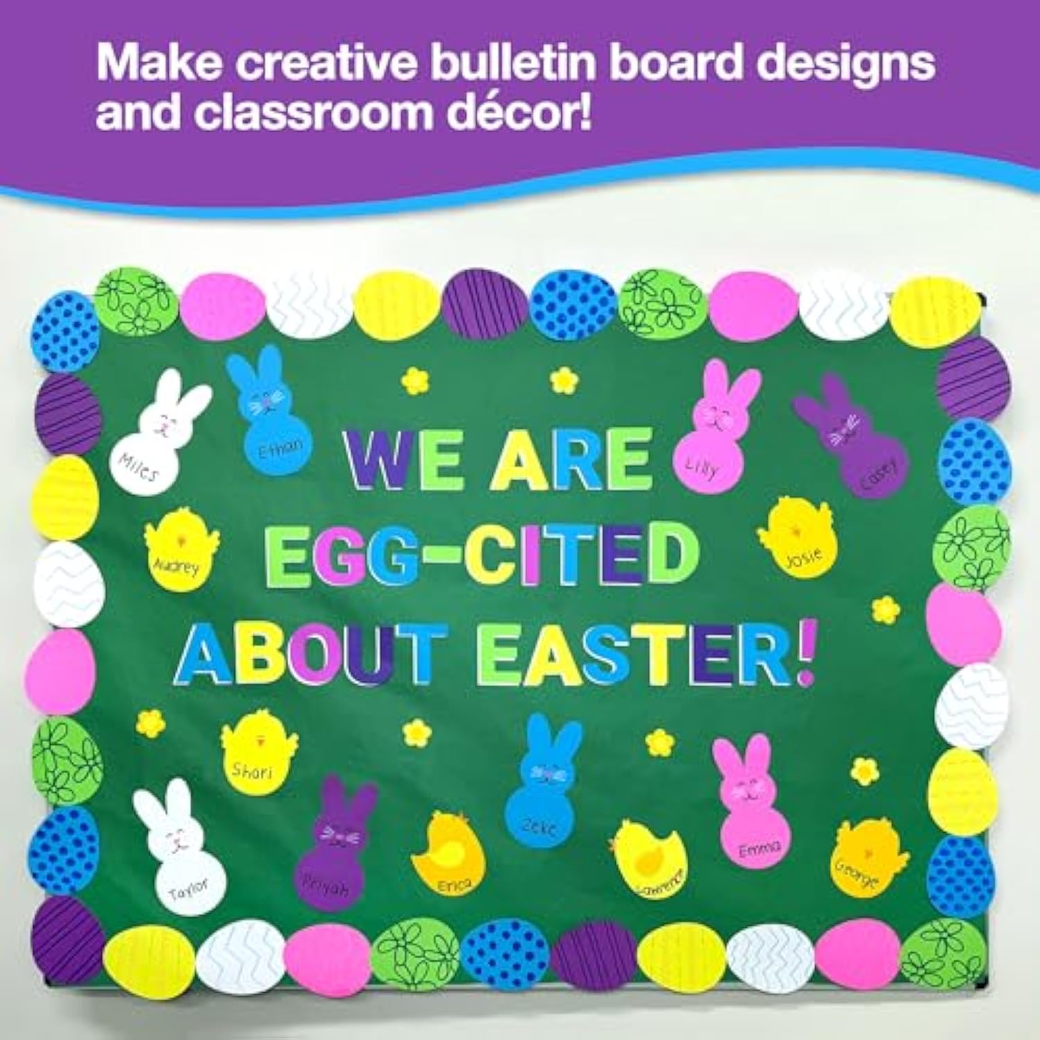 130 Pieces Eggs, Baby Chicks & Bunny Punch Out Paper Cutouts For Easter Decorations, 2-Sided Us Made Card Stock Cutouts For Easter Crafts, Spring Party, Bulletin Boards, Classroom Decor