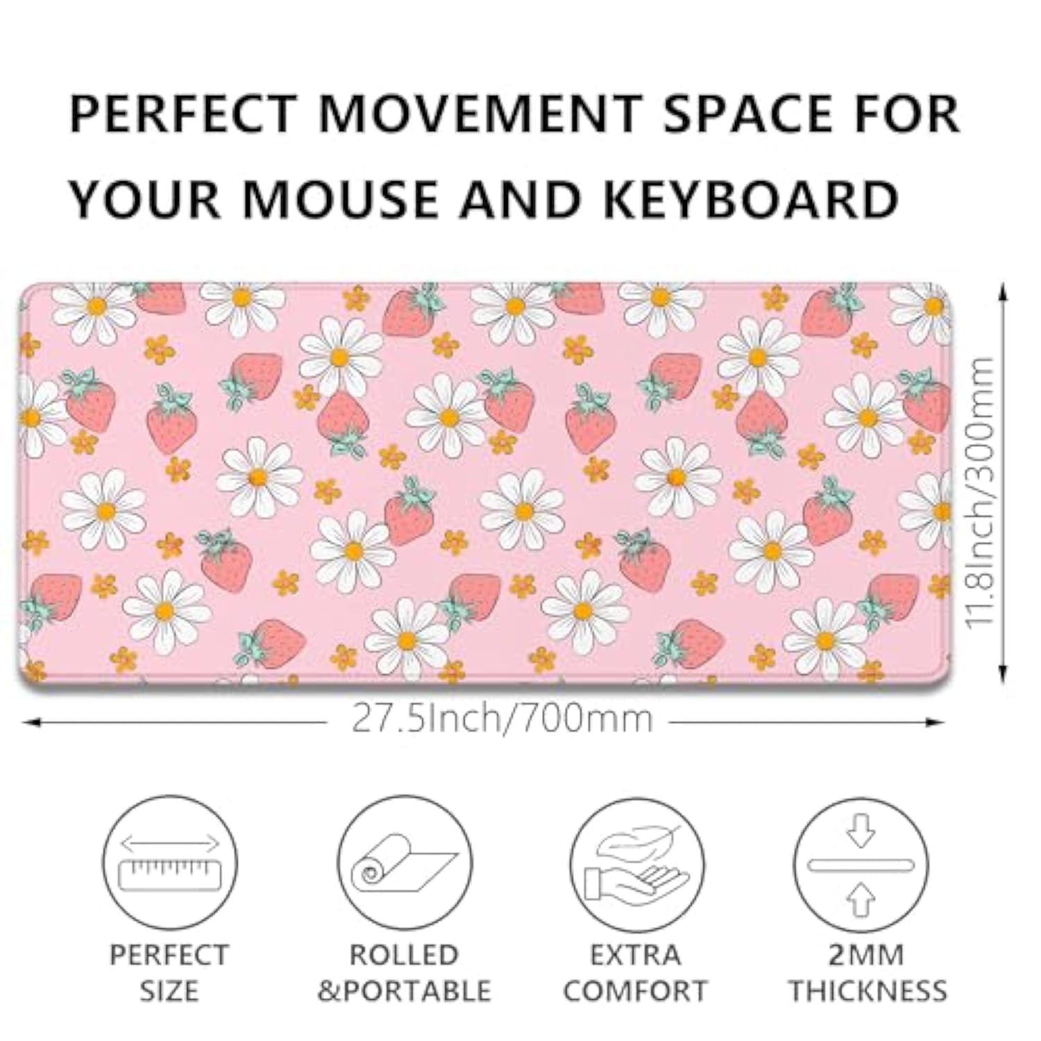 Strawberry Pink Mouse Pad - Large, 27.5X11.8 In, Gaming Mouse Pad And Desk Mat For Computer, Office, Home Work