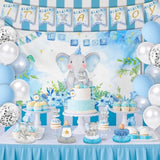 Elephant Baby Shower Decorations For Boy, Blue Baby Boy Shower Decorations Kits With It'S A Boy Backdrop, Mommy To Be Sash, Banner, Cake Toppers, Centerpieces, Hanging Swirls, Balloons And Pompoms