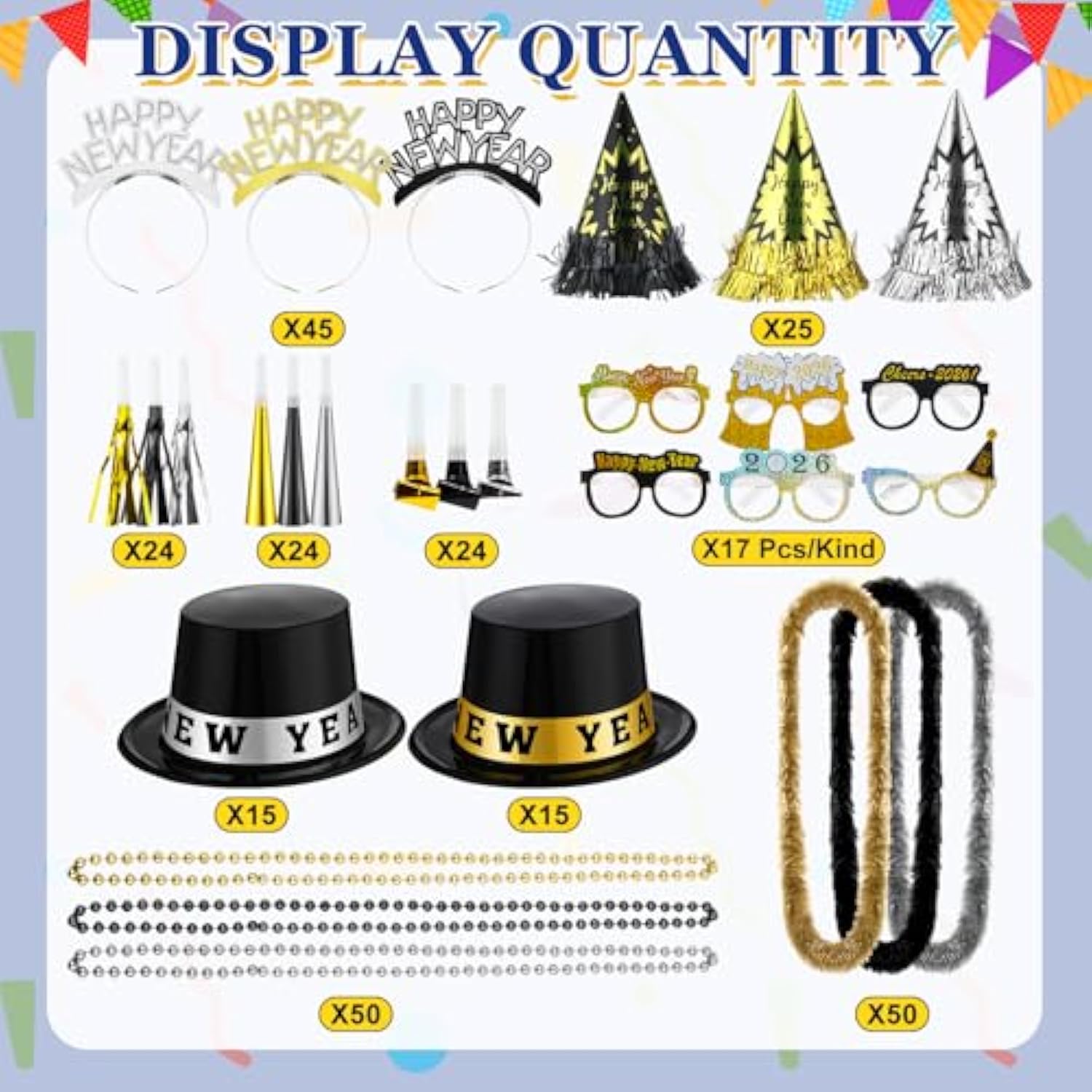 402pc 2026 New Year’s Eve Party Supplies for 100 Guests Hats Glasses Favors