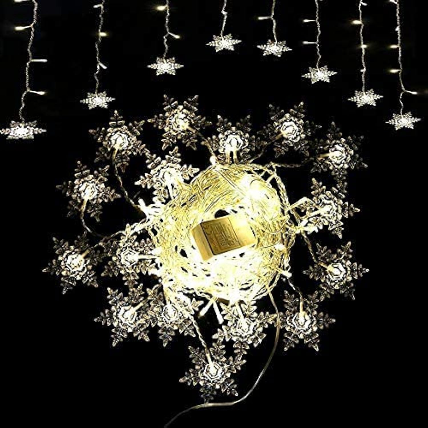 13Ft/4M 96 Led Snowflake Curtain String Lights Plug-In Memory Window Lights With 8 Modes For Christmas, Wedding, Party,W
