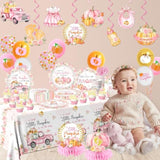 Little Pumpkin Baby Shower Decorations,198Pcs A Little Pumpkin Is On The Way Baby Shower Plate And Napkins Cups Tablecloth Cake Topper Honeycomb Balloon Fall Baby Shower Decorations For Girl ,Serve 24