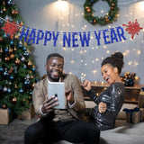 2025 Happy New Year Banner Red Blue Glitter Party Decorations