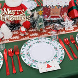 Wdf 350Pcs Christmas Plates And Napkins Set - Exquisite Holly Design - Christmas Dinnerware Set Of 50 Plastic Plates 50 Red Silverware Set&Cups& Napkins