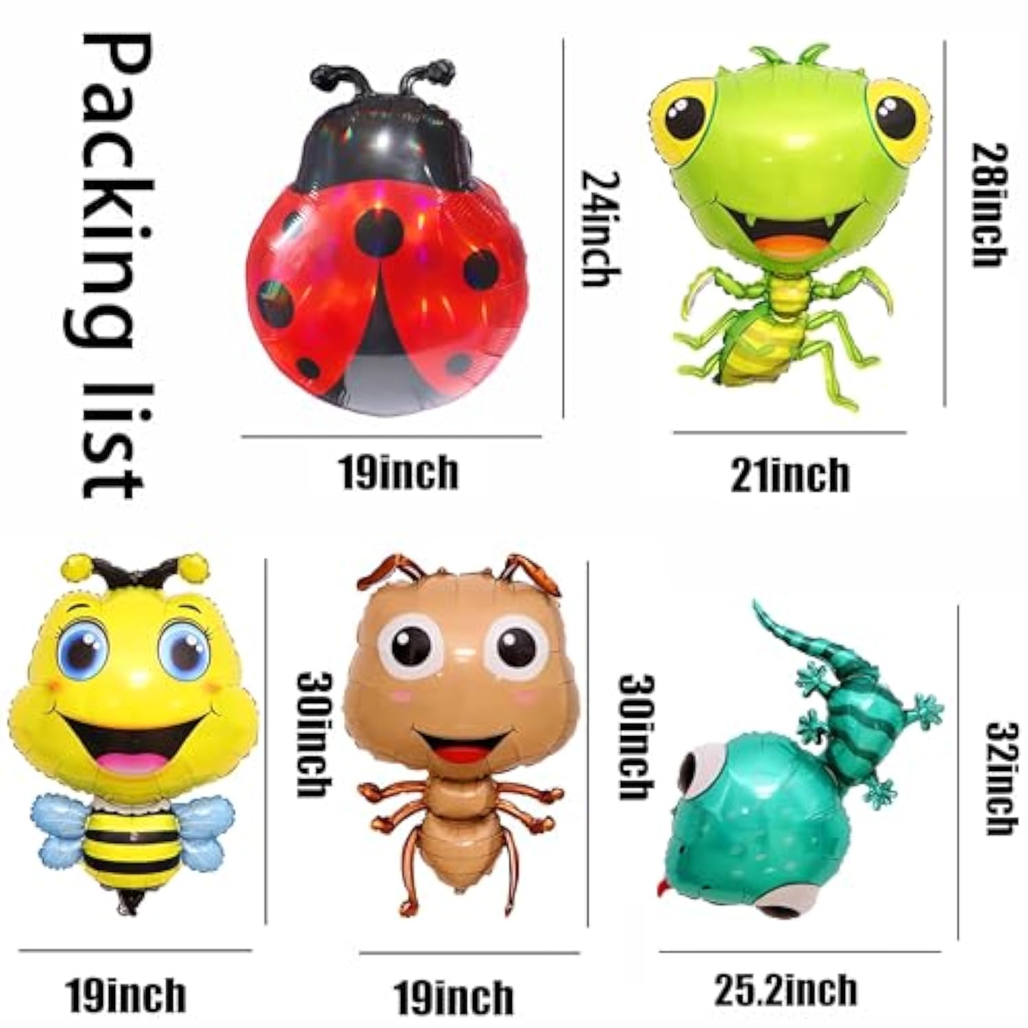 Insect Themed Balloons Ladybug, Bee, Ant, Gecko, Mantis Balloons For Kids Birthday Parties, Baby Shower, Spring Picnic, Summer Events Garden Themed Events & Insect Educational Activities? 5Pcs