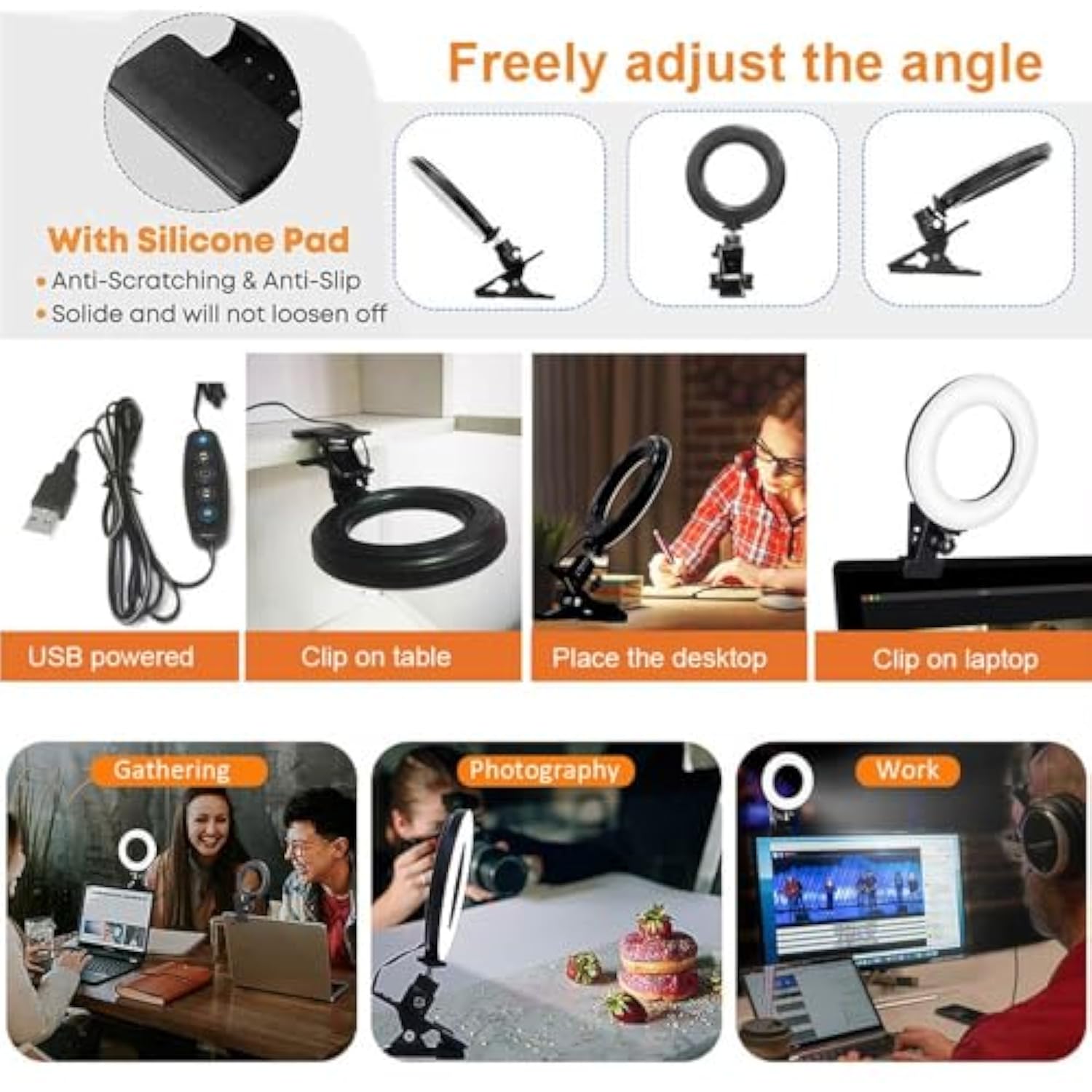 Dimmable 3200K-6500K LED Ring Light Clip-On for Laptop, Phone, and Monitor