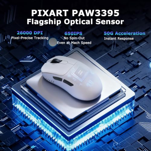 Aj179Pro Paw3395 26000 Dpi Gaming Mouse, 8000Hz Polling Rate, 58G Ultra-Light, Tri-Mode (2.4G/Wired/Bluetooth 5.2), Magnetic Rgb Charging Dock, Ergonomic Right-Hand Design, White