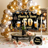 Cheers & Beers To 50 Years Backdrop Banner Black And Gold Happy 50Th Birthday Decorations 50Th Anniversary Banner Beer Whiskey 50 Year Old Birthday Banner For Men Women 70.8 X 43.3 Inch