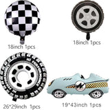 Race Car Balloon Garland Arch Kit 154Pcs Dusty Blue Black Latex Balloon Wheel Checkered Foil Balloons For Race Car Baby Shower Party Two Fast Birthday Party Decorations