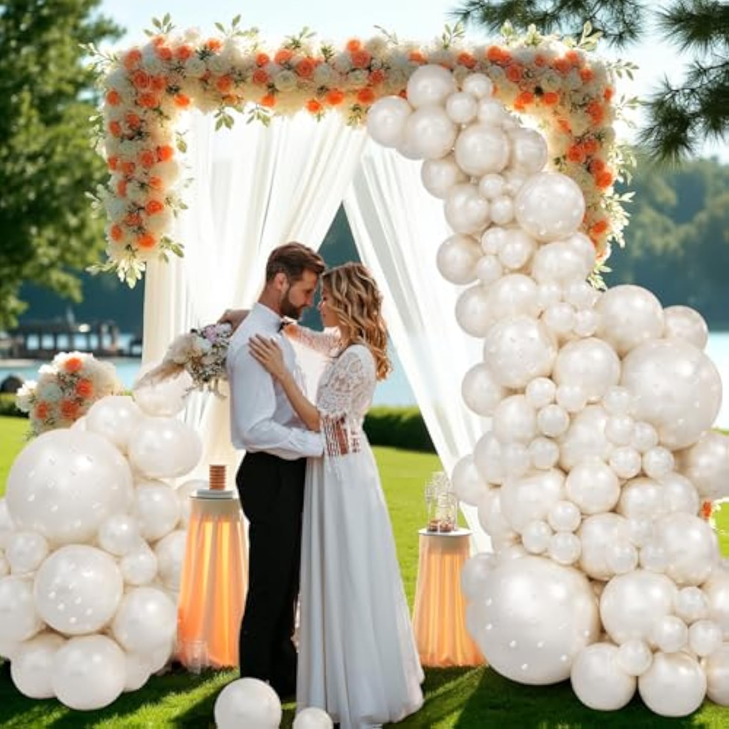 83 Pcs Pearl White Double Stuffed Balloon Arch Kit for Weddings & Parties