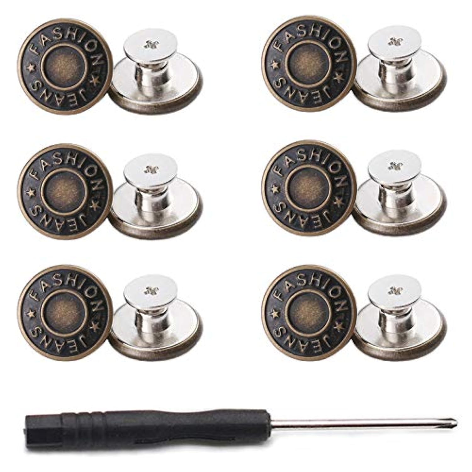 20Mm No Sewing Jeans Buttons Replacement Kit With Metal Base,12 Sets N