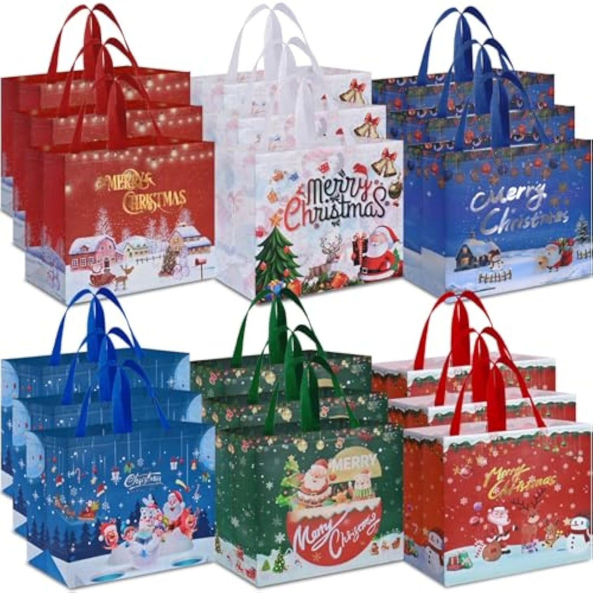 18Pcs Extra Large Christmas Gift Bags, 15.7'' X 14.2''X 5.9'', Christmas Tote Bags With Handles, Non-Woven Reusable Shopping Bags For New Year, Xmas'S Party Supplies Decorations