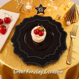 Black Plastic Plates Set,Heavy Duty Black Disposable Plates For 30 Guests,Include 30Pcs 10.5Inch Dinner Plates And 30Pcs 8.25 Inch Dessert Plates For Halloween Party/Wedding/New Year/Birthday