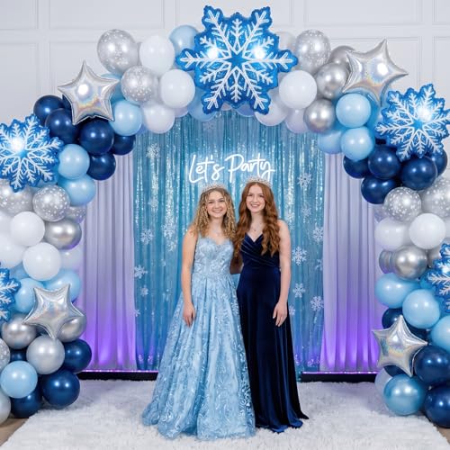 Winter wonderland balloon garland arch kit 140pcs Navy Blue White Silver with mylar snowflake star balloons for winter 1st birthday Boy baby shower snow queen Merry Christmas theme party decorations