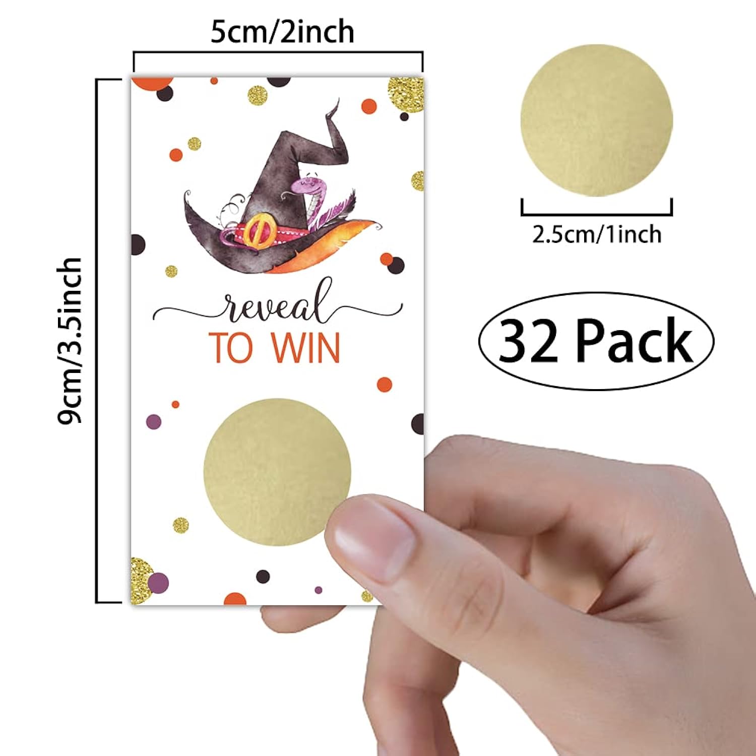 Halloween Party Game Scratch Off Cards (32 Pcs) - Funny Activity For Groups, Kids, Adults - Witch Hat Themed Games, Vouchers, Raffle Prizes, Tickets