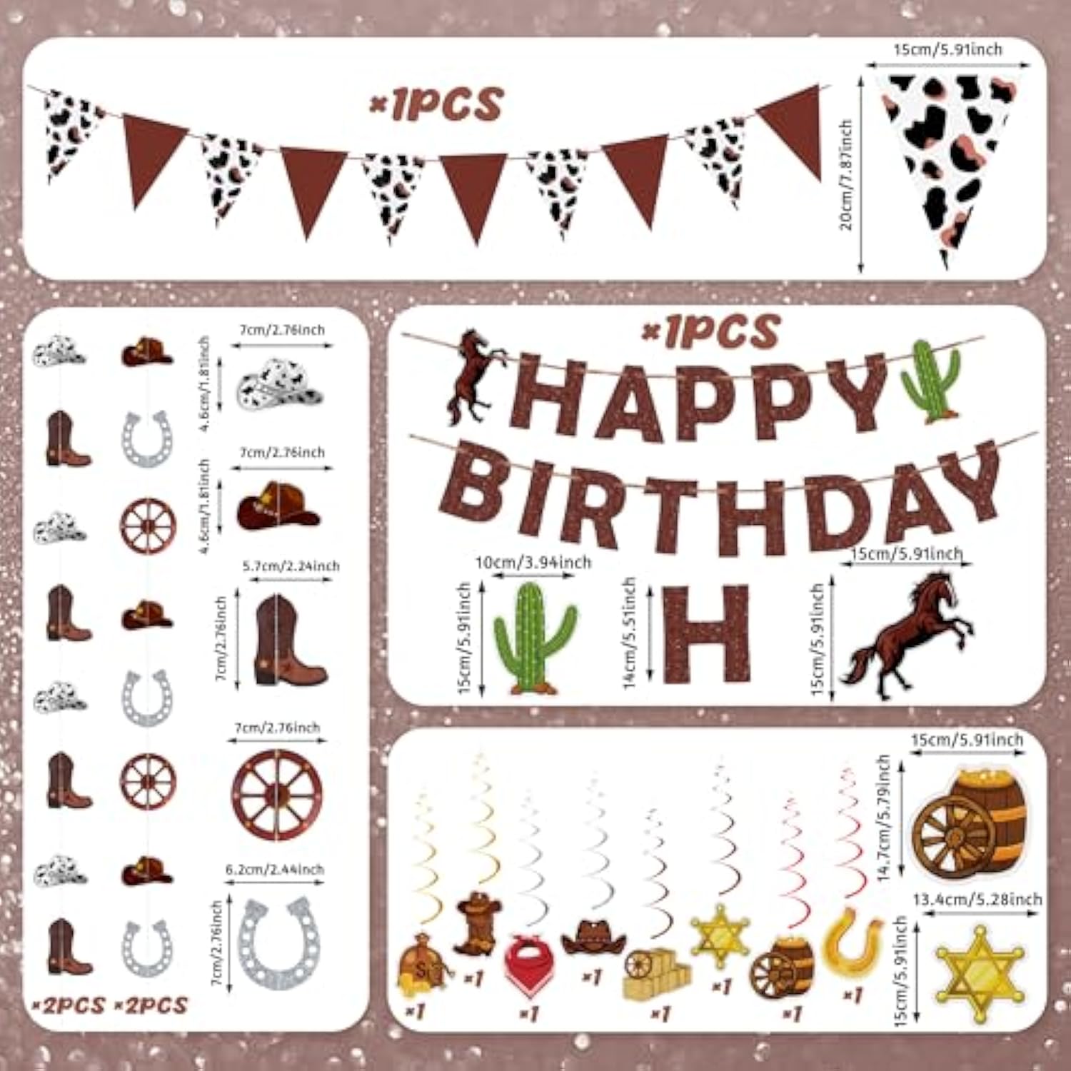 23 Pcs Western Party Decorations Set - Cowboy Birthday Banner, Hanging Swirls, Streamers For Party Supplies