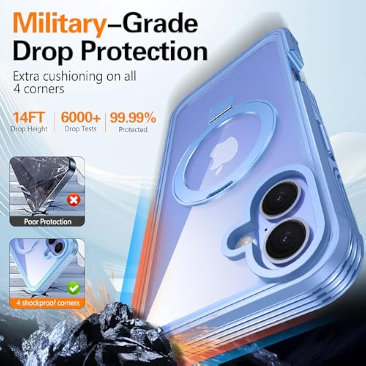 Magnetic Stand For Iphone 16 Plus Case [Fit For Magsafe] [Built-In 9H Tempered Glass Screen Protector] Full-Body Shockproof Military-Grade Protective Case Sky Blue