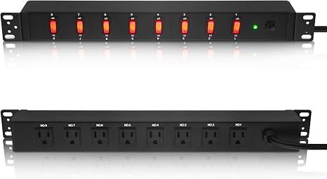 18 Outlet Rack Mount PDU Power Strip with Individual Switches and Heavy Duty 12 Gauge Cord