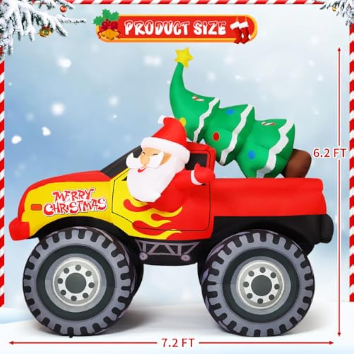 7.2 Ft Long Christmas Inflatables Truck Outdoor Decorations Santa Claus Blow Up With Xmas Tree With Built-In Leds For Pa