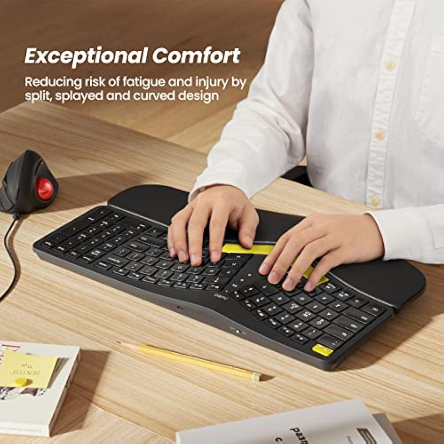 Wireless Ergonomic Keyboard, Split Keyboard With Wrist Rest, Usb-C Charging, 7