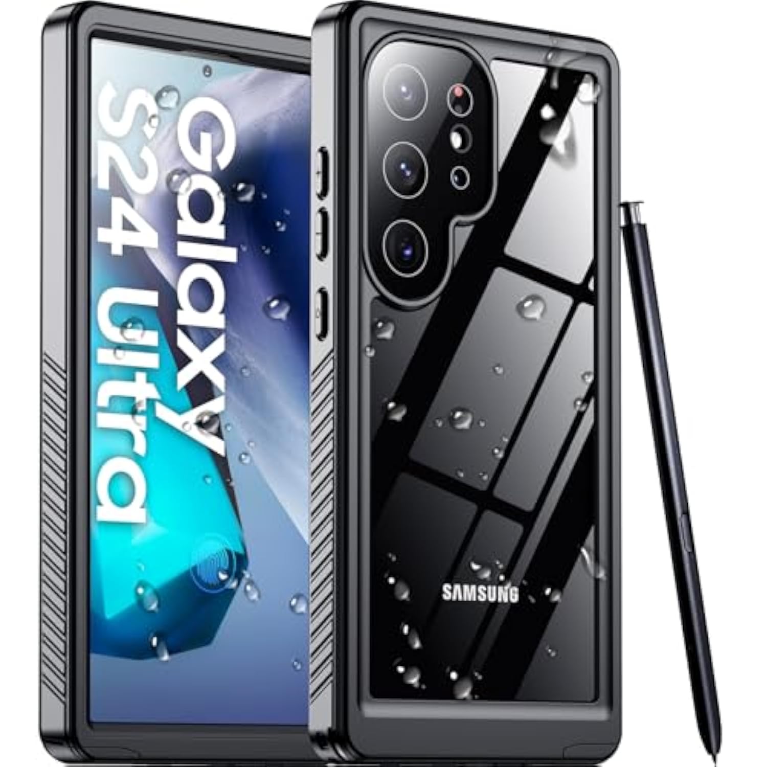 Designed For Samsung Galaxy S24 Ultra Case,Waterproof Built-In Lens & Screen Protector [Full Body Shockproof][Military Drop Proof][Ip68 Underwater] Phone Case For S24 Ultra 5G-Black (2024)