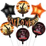 7PCS Halloween Balloon Set Bat Skeleton Castle Star Foil Balloons for Spooky Party Decor