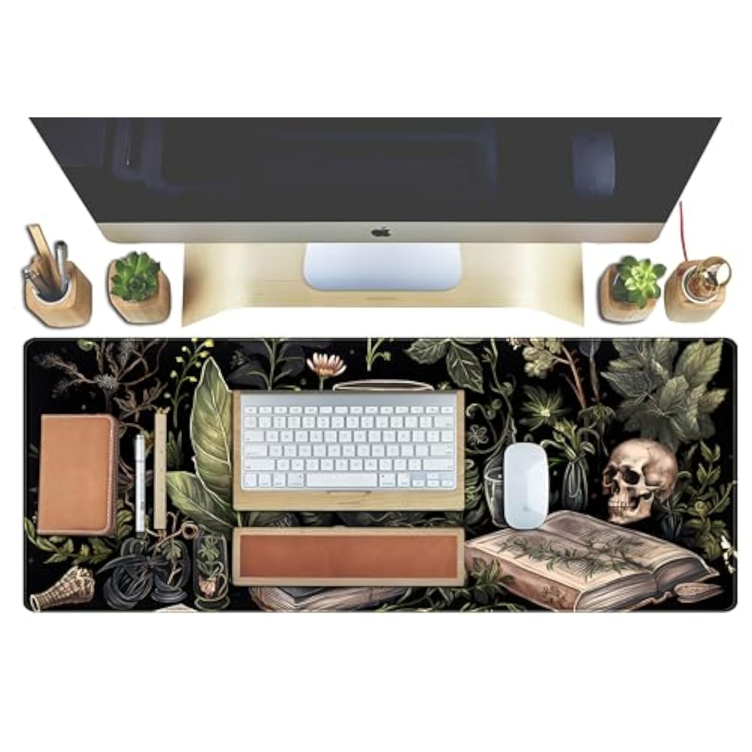 Dark Academia Desk Mat Mouse Pad Xl Extended Large Gaming Desk Pad Mousepad, Mystical Green Plant Computer Laptop Keyboard And Mouse Mat, Desktop Protector Mat For Women Girl Office 31.5X11.8 In