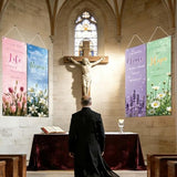 Floral Church Banners With Scripture - 4Pcs Flower Christian Church Banners For Sanctuary Wall, Spring Bible Hanging Sign Wall Decor, Religious Backdrop Supplies For Sunday School Classroom