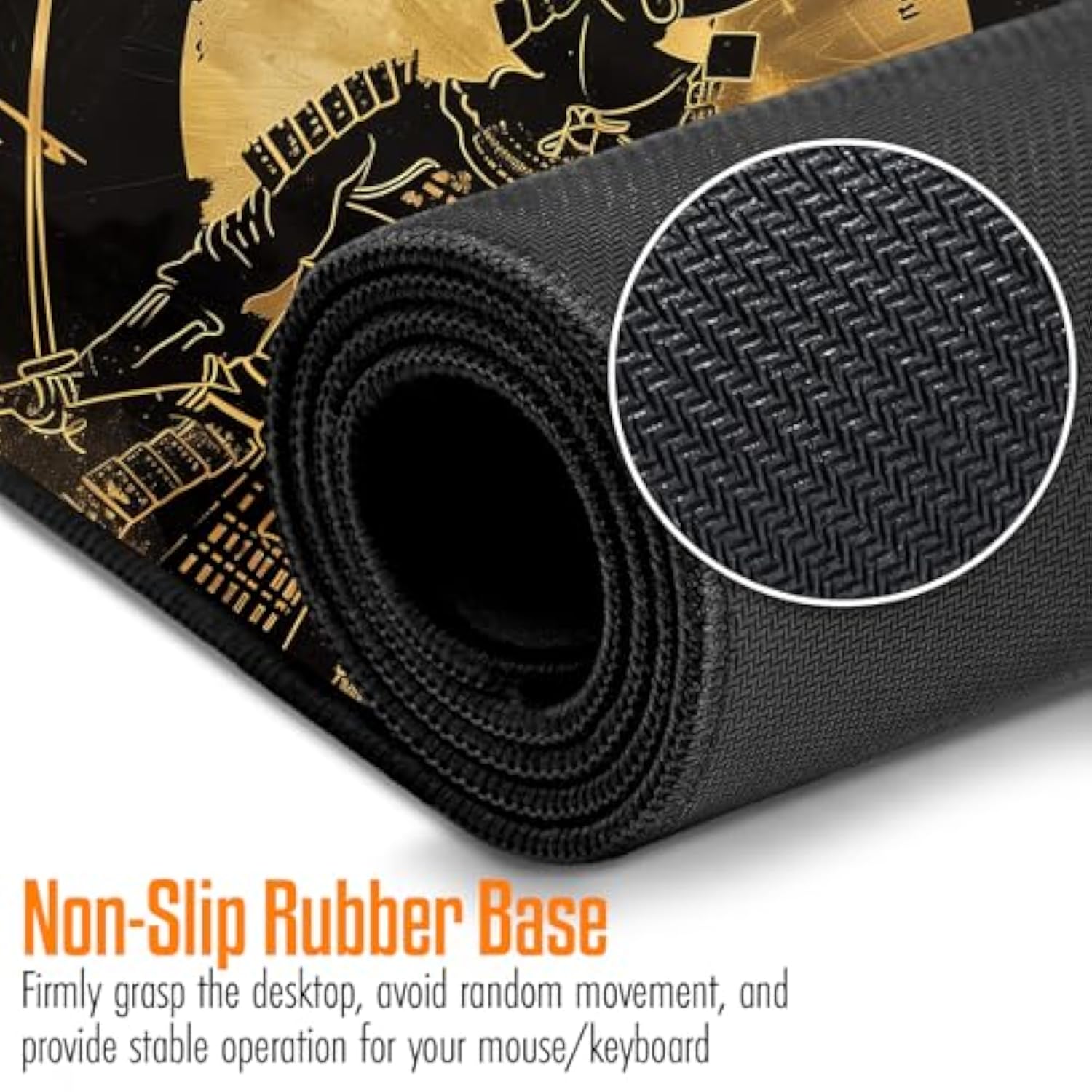 Large Japanese Black And Gold Gaming Mouse Pad, Sea Waves, Premium Non-Slip Anime Desk Pad For Office, Extended Xl Xxl Mouse Mat And Laptop Pad, Waterproof And Stiched Edges 31.5 X 15.7 In (Gs1)