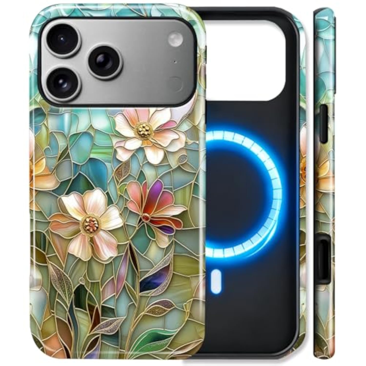 Luxury Marble Flowers Magnetic Case for iPhone 17 - MagSafe Compatible, Shockproof TPU Hard PC Phone Case, Protective Cover for Women and Men