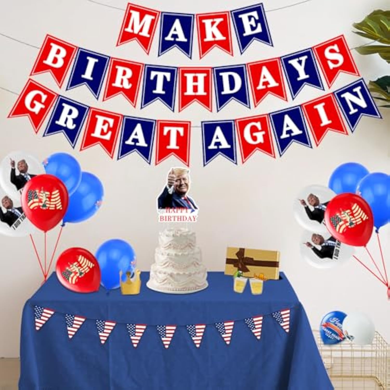 Make Birthdays Great Again Red Blue Party Decorations Kit With Balloons Banner Cake Toppers For Usa Presidant Patriotic Birthday Themes