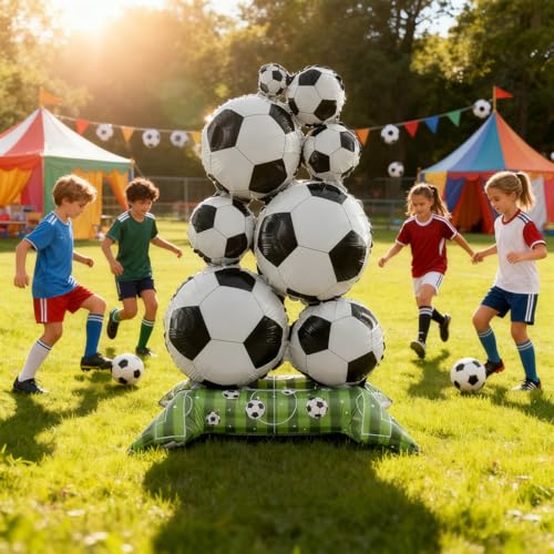 2Pcs Soccer Balloons Birthday Party Decorations - 38 Inch Standing Soccer Balloon Green Field Base for Soccers Theme Birthday Party Decorations Supplies - World Cup Soccer Theme Decor