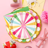 96Pcs Colorful Party Paper Plates With Gold Scalloped Edge, Colorful Scalloped 9Inch 7Inch Dessert Paper Plates Party Supplies For Birthday Bridal Shower Picnic, Serve For 24 Guests, Striped