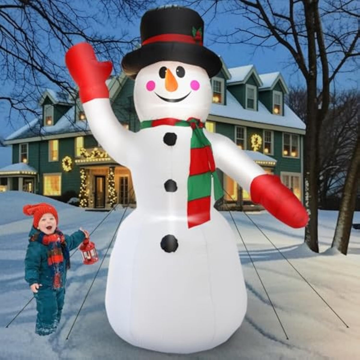 8Ft H Christmas Inflatable Gentleman Snowman With Build-In Led Lights, Blow Up Snowman Inflatable Outdoor Decorations La