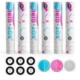 Gender Reveal Roulette Game Kit (Blue, Pink & White) Fool Proof Confetti & Powder Cannons | 100% Biodegradable | 12 Inch | Party Poppers For Boy Or Girl Baby Shower Decorations