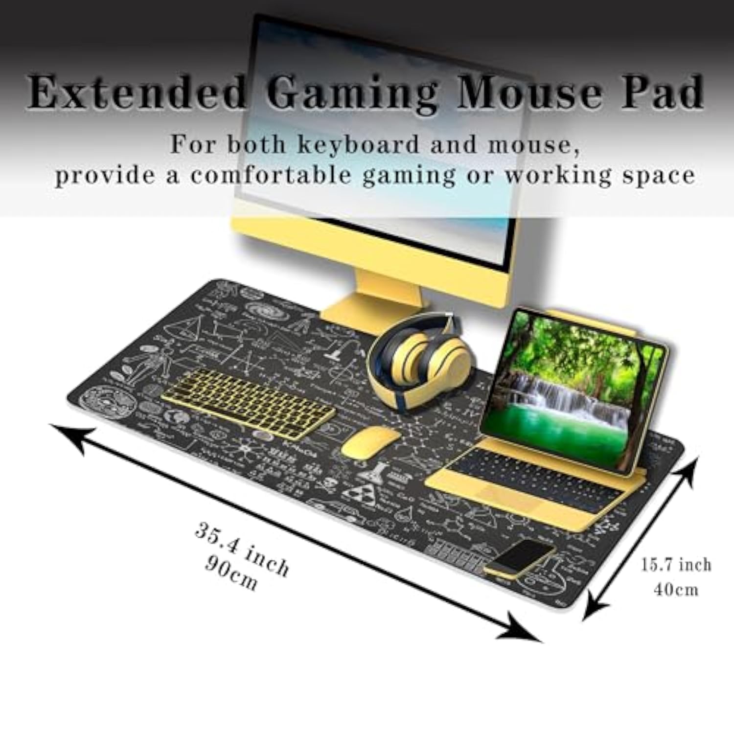 Large Mouse Mat Black Gaming Mousepad, Oversized Mouse Pads Long Desk Pad, Desktop Computer Pad Waterproof Non-Slip Rubber Base, 35.4 X 15.7 Inch For Work/Game/Office/Home Science Formulas